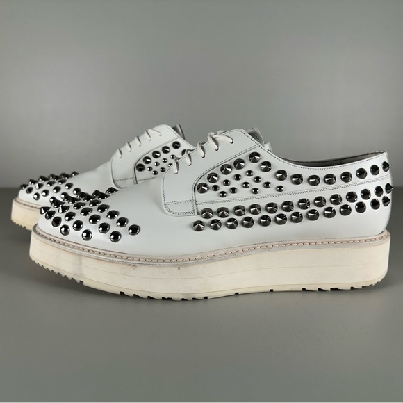 Iconic PRADA White Spikes Studded Platform Oxfords - Picture 1 of 8